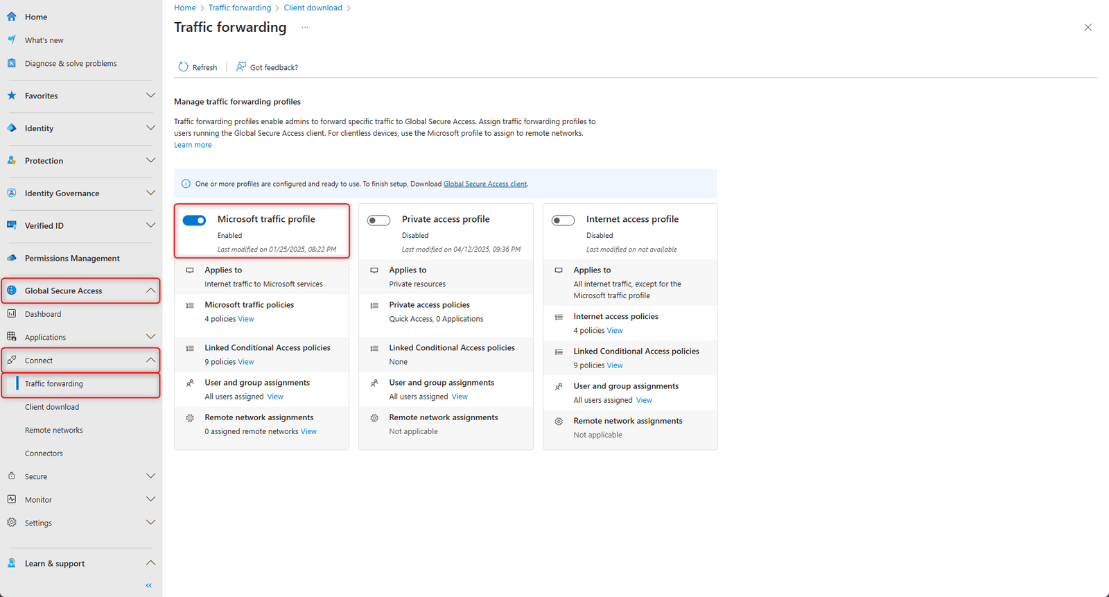 Global Secure Access: Traffic forwarding and Microsoft traffic profile